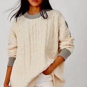Free People cream and gray mini sweater dress/long oversized sweater, Small EUC